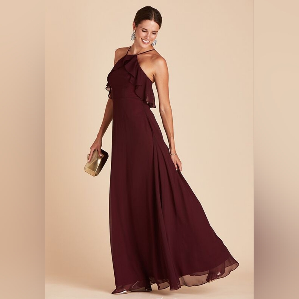 Birdy Grey Jules Chiffon Maxi Bridesmaid Dress Cabernet  Small NWT